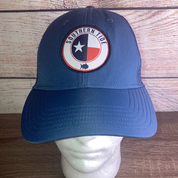Mens EUC Southern Tide Texas Patch Performance Trucker Hat Seven Seas Blue - Picture 1 of 7